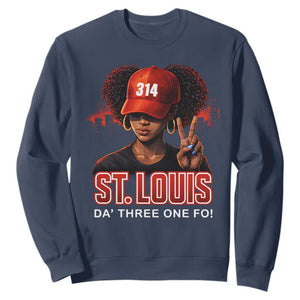 314 St Louis Sweatshirt Red Hat African American Woman STL City Pride Area Code TS10 Navy Print Your Wear