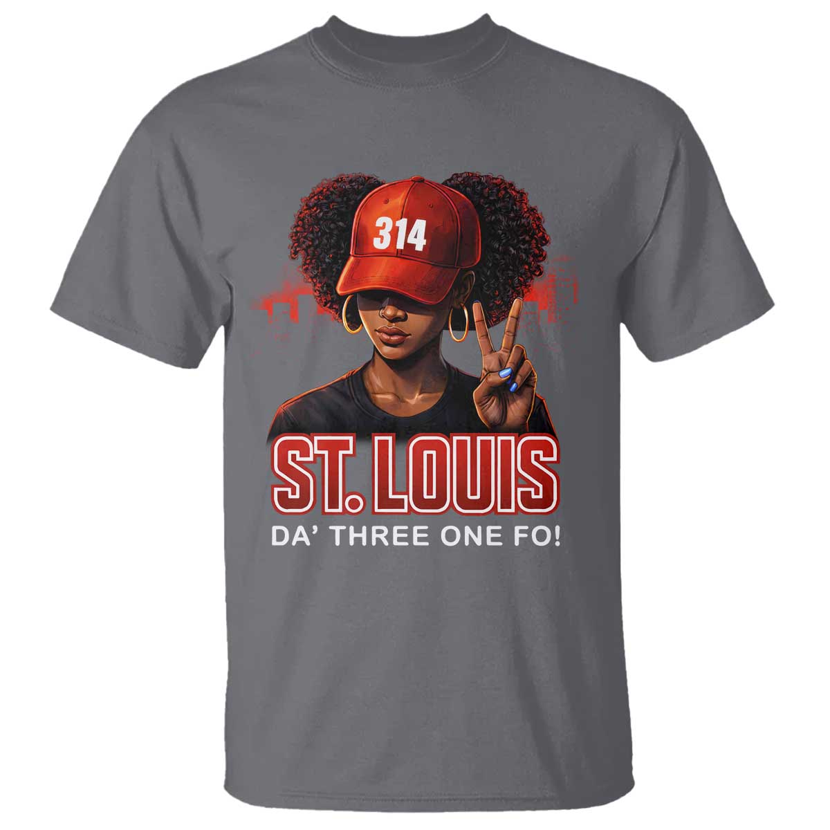 314 St Louis T Shirt Red Hat African American Woman STL City Pride Area Code TS10 Charcoal Print Your Wear