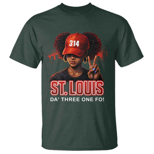 314 St Louis T Shirt Red Hat African American Woman STL City Pride Area Code TS10 Dark Forest Green Print Your Wear