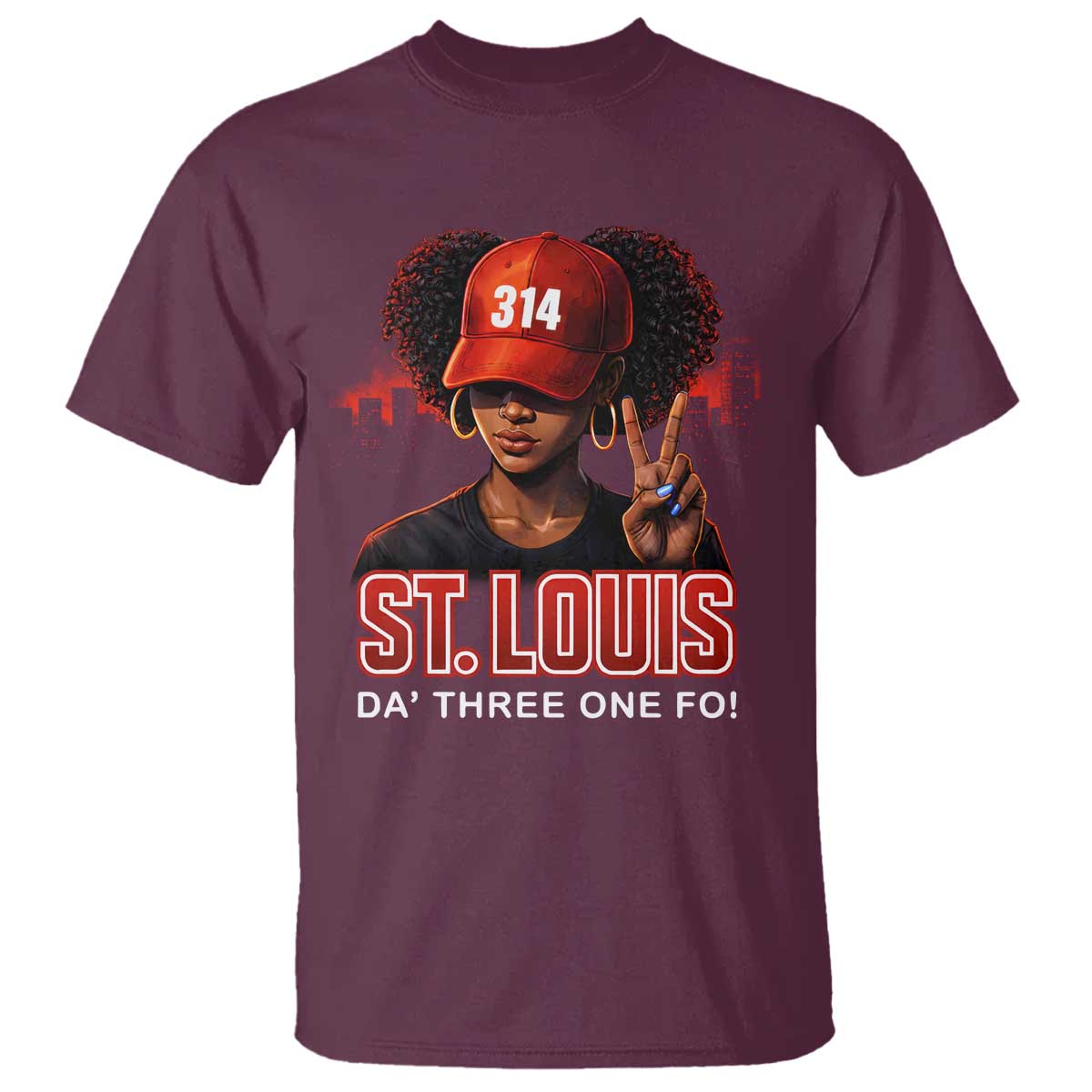 314 St Louis T Shirt Red Hat African American Woman STL City Pride Area Code TS10 Maroon Print Your Wear