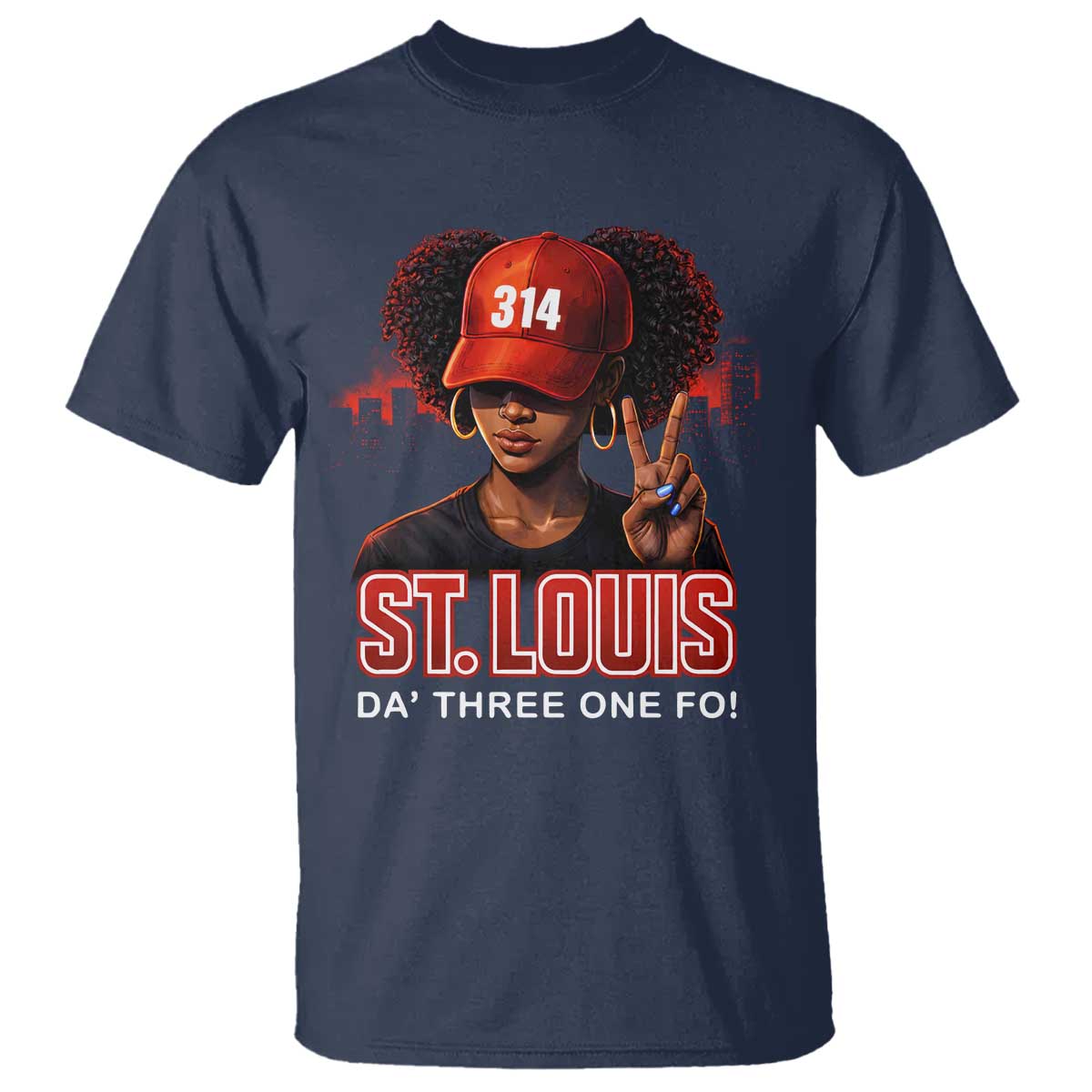 314 St Louis T Shirt Red Hat African American Woman STL City Pride Area Code TS10 Navy Print Your Wear