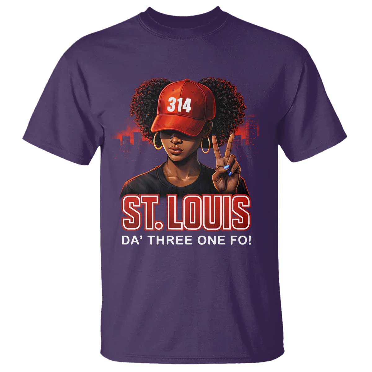 314 St Louis T Shirt Red Hat African American Woman STL City Pride Area Code TS10 Purple Print Your Wear