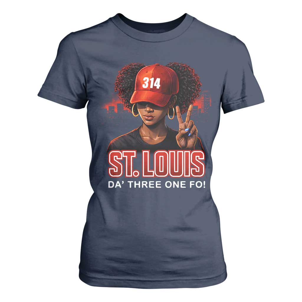 314 St Louis T Shirt For Women Red Hat African American Woman STL City Pride Area Code TS10 Navy Print Your Wear