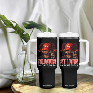 314 St Louis Tumbler With Handle Red Hat African American Woman STL City Pride Area Code TS10 Print Your Wear