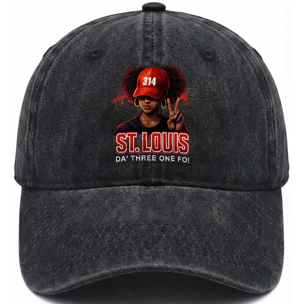 314 St Louis Washed Cotton Baseball Cap Red Hat African American Woman STL City Pride Area Code