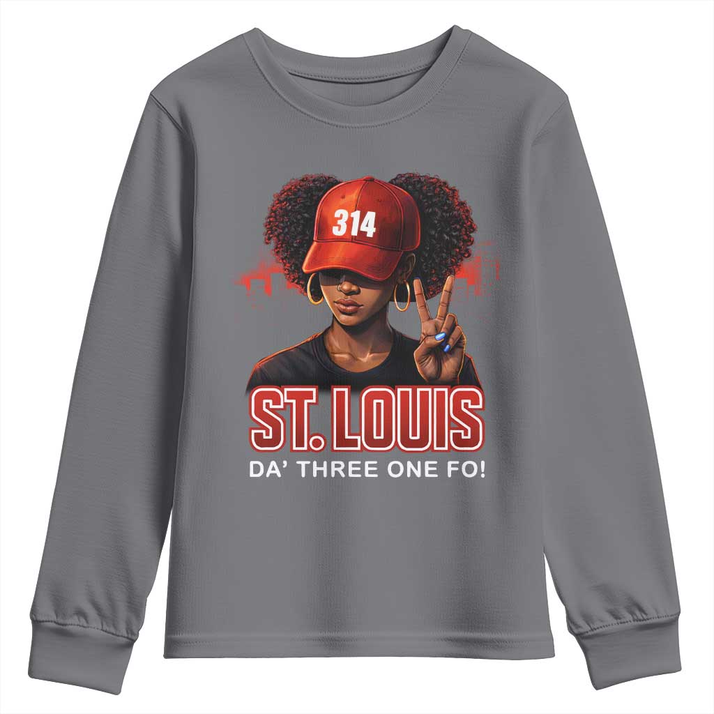 314 St Louis Youth Sweatshirt Red Hat African American Woman STL City Pride Area Code TS10 Charcoal Print Your Wear