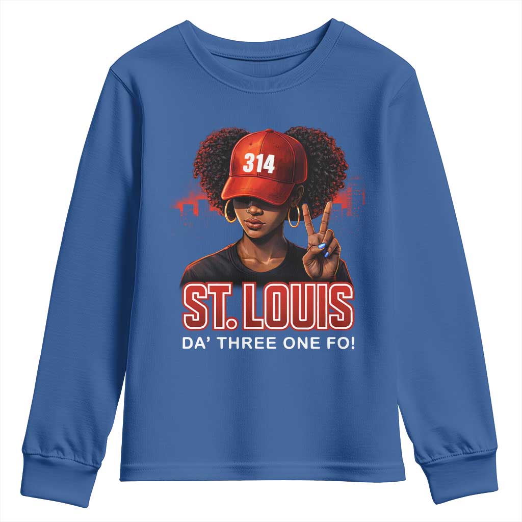 314 St Louis Youth Sweatshirt Red Hat African American Woman STL City Pride Area Code TS10 Royal Blue Print Your Wear