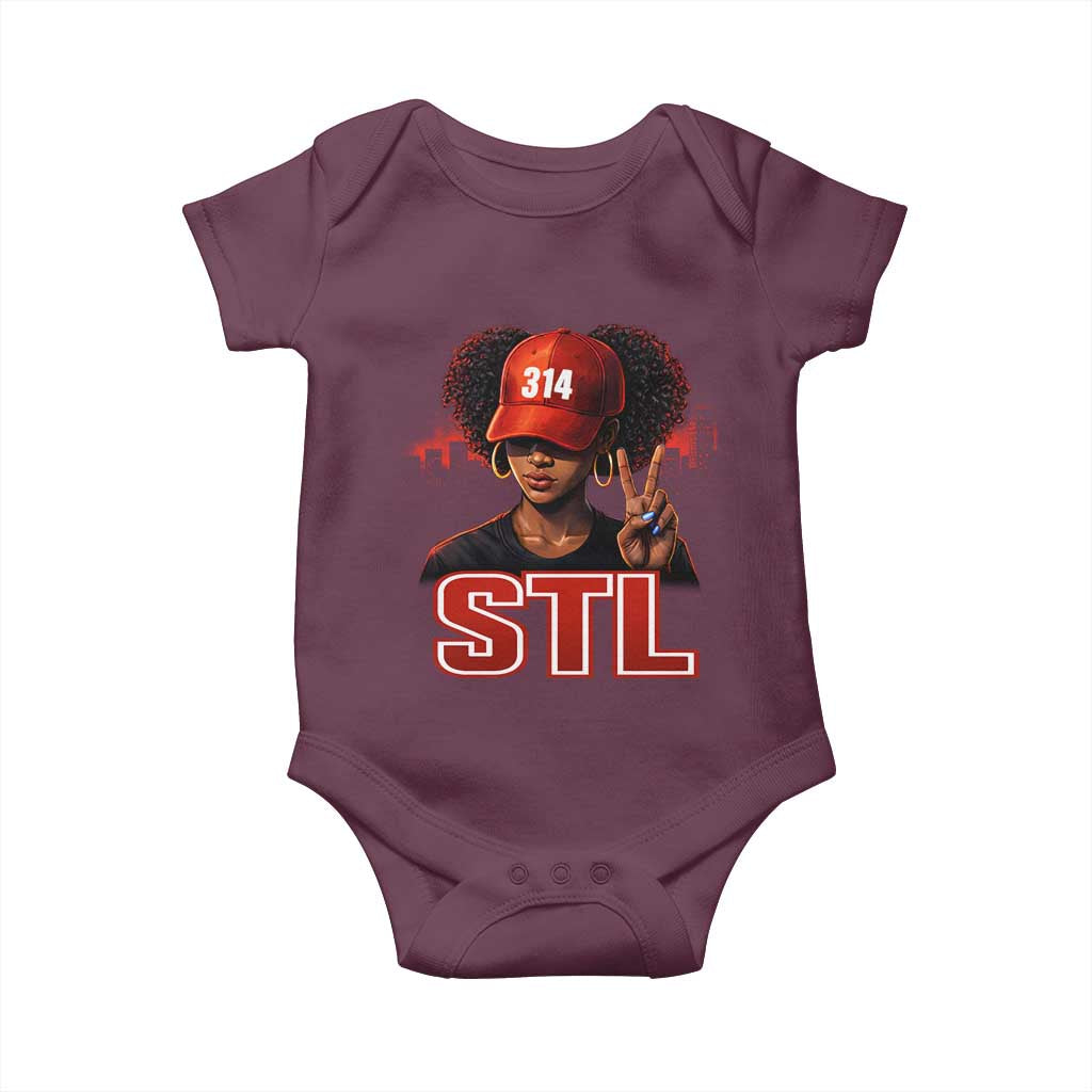 314 STL Baby Onesie Red Hat African American Woman Area Code St Louis City Pride TS10 Maroon Print Your Wear