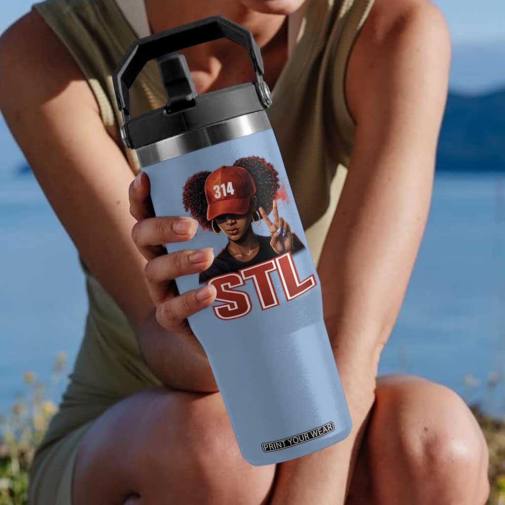 314 STL Flip Straw Tumbler Red Hat African American Woman Area Code St Louis City Pride TS10 One Size: 30 oz Light Blue Print Your Wear