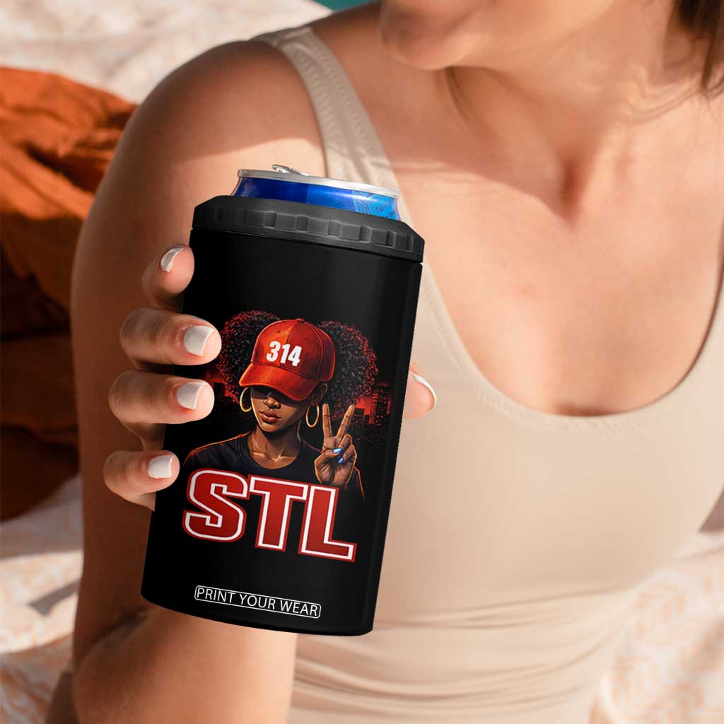 314 STL 4 in 1 Can Cooler Tumbler Red Hat African American Woman Area Code St Louis City Pride TS10 Print Your Wear