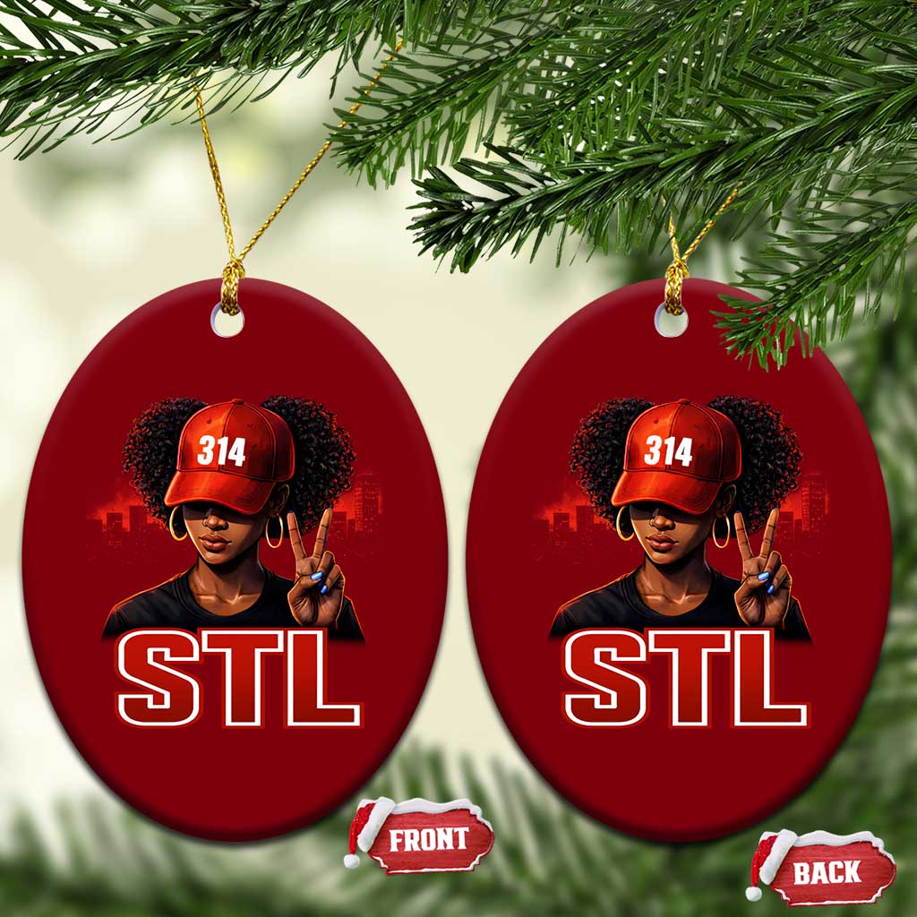 314 STL Ceramic Ornament Red Hat African American Woman Area Code St Louis City Pride TS10 Print Your Wear