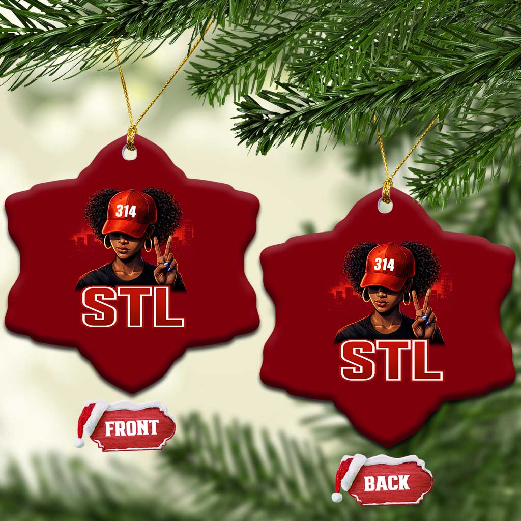 314 STL Ceramic Ornament Red Hat African American Woman Area Code St Louis City Pride TS10 Print Your Wear