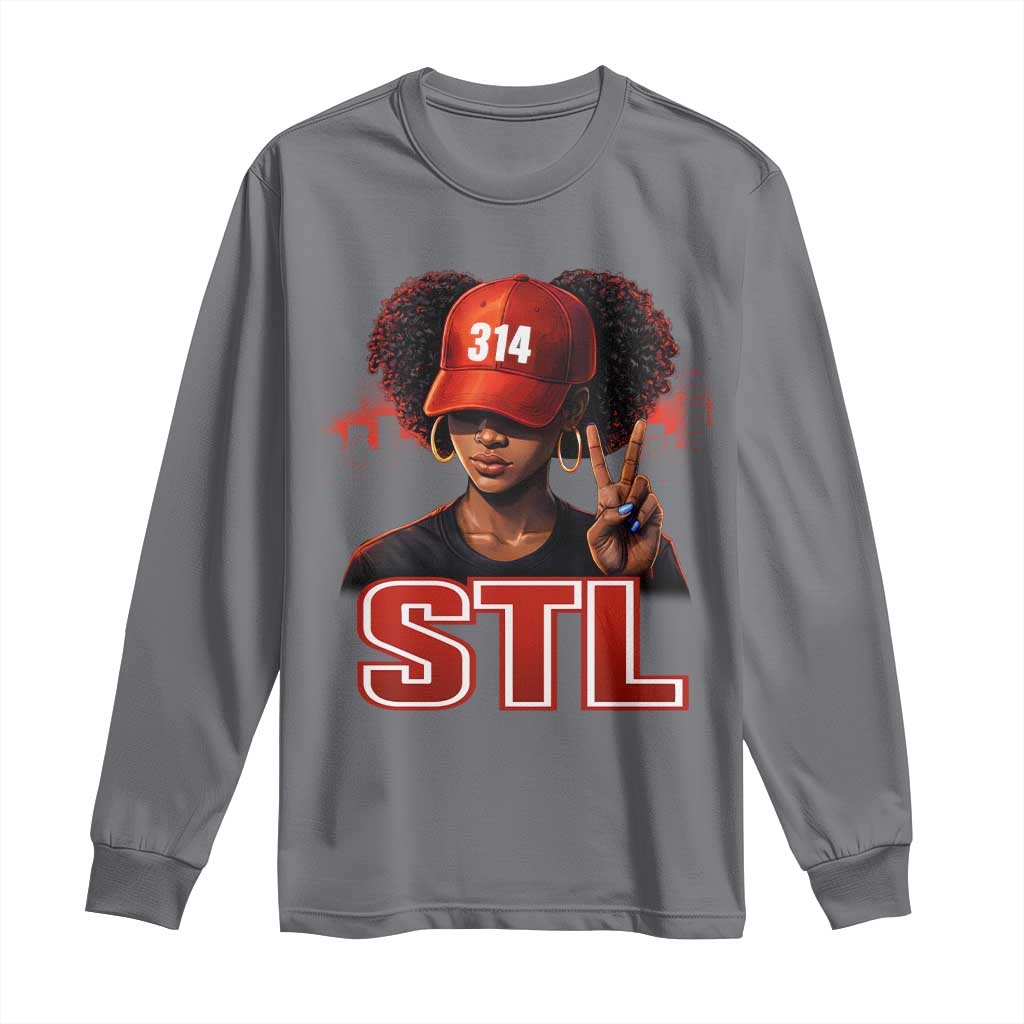 314 STL Long Sleeve Shirt Red Hat African American Woman Area Code St Louis City Pride TS10 Charcoal Print Your Wear