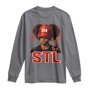 314 STL Long Sleeve Shirt Red Hat African American Woman Area Code St Louis City Pride TS10 Charcoal Print Your Wear
