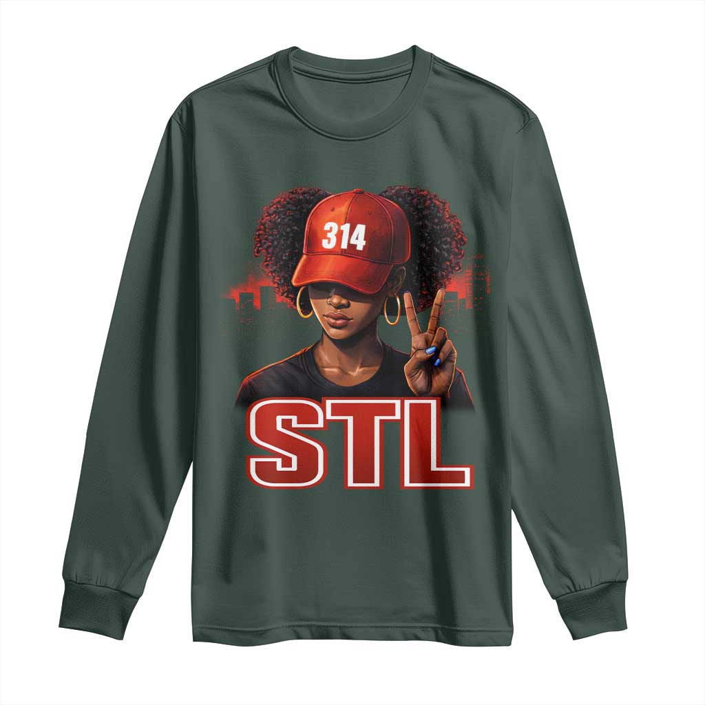 314 STL Long Sleeve Shirt Red Hat African American Woman Area Code St Louis City Pride TS10 Dark Forest Green Print Your Wear