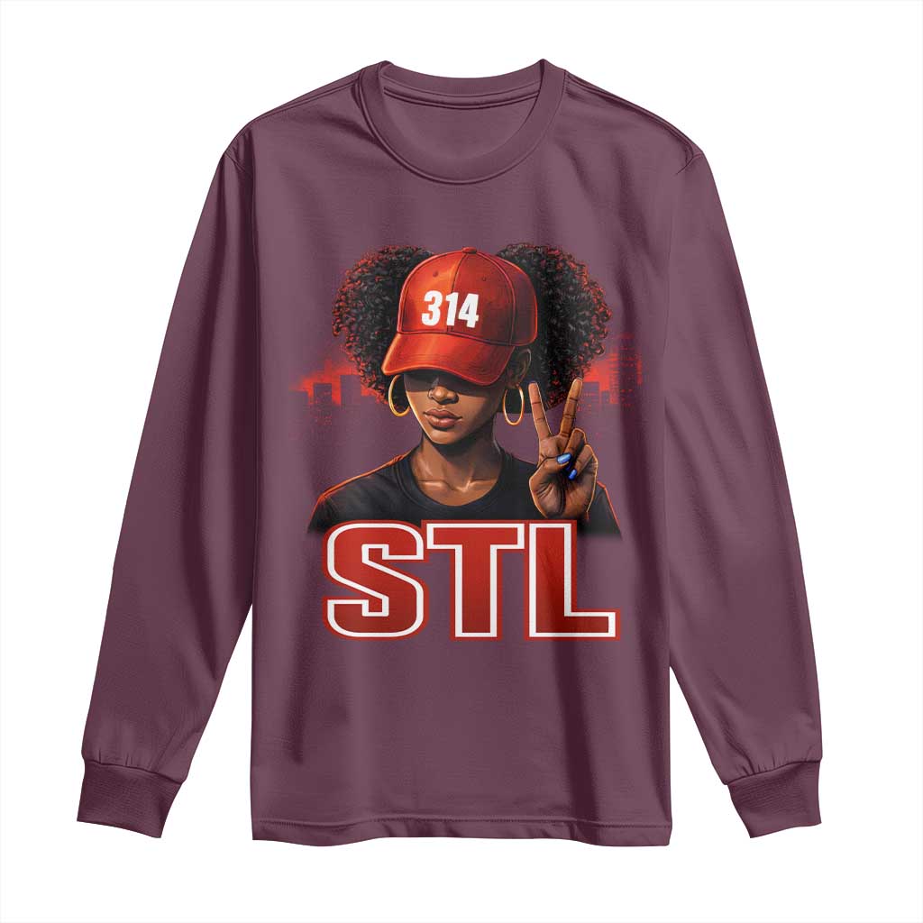 314 STL Long Sleeve Shirt Red Hat African American Woman Area Code St Louis City Pride TS10 Maroon Print Your Wear