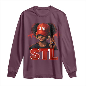 314 STL Long Sleeve Shirt Red Hat African American Woman Area Code St Louis City Pride TS10 Maroon Print Your Wear