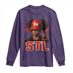 314 STL Long Sleeve Shirt Red Hat African American Woman Area Code St Louis City Pride TS10 Purple Print Your Wear