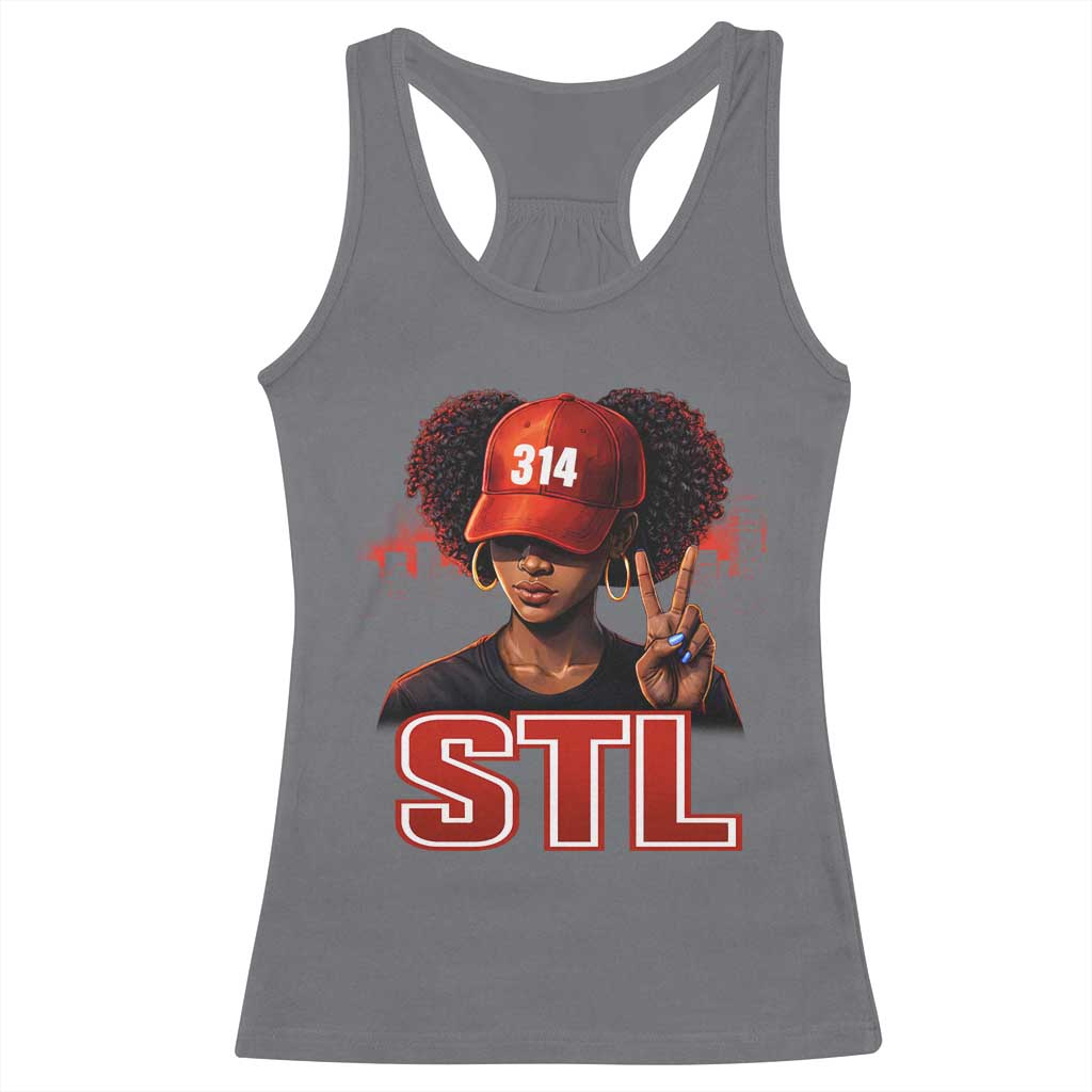314 STL Racerback Tank Top Red Hat African American Woman Area Code St Louis City Pride TS10 Charcoal Print Your Wear
