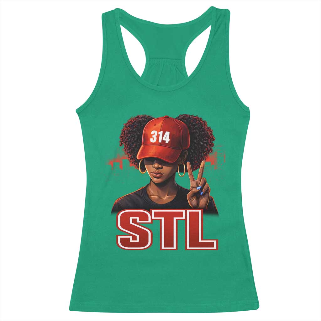 314 STL Racerback Tank Top Red Hat African American Woman Area Code St Louis City Pride TS10 Irish Green Print Your Wear