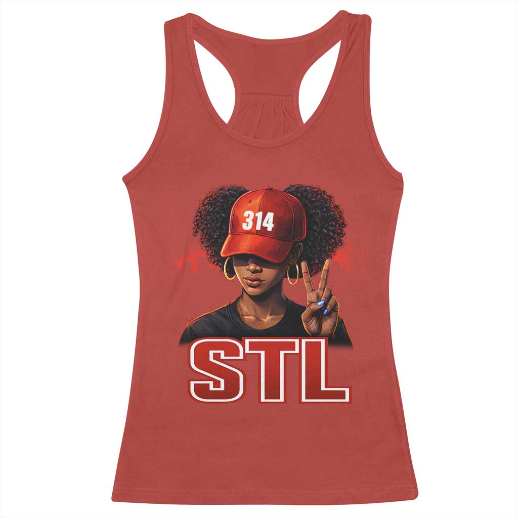 314 STL Racerback Tank Top Red Hat African American Woman Area Code St Louis City Pride TS10 Red Print Your Wear