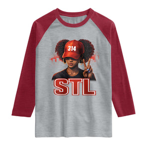 314 STL Raglan Shirt Red Hat African American Woman Area Code St Louis City Pride TS10 Heather Gray Heather Red Print Your Wear
