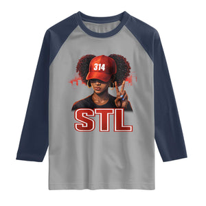 314 STL Raglan Shirt Red Hat African American Woman Area Code St Louis City Pride TS10 Sport Gray Navy Print Your Wear
