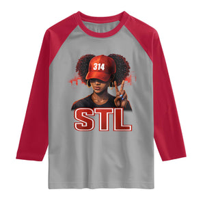 314 STL Raglan Shirt Red Hat African American Woman Area Code St Louis City Pride TS10 Sport Gray Red Print Your Wear