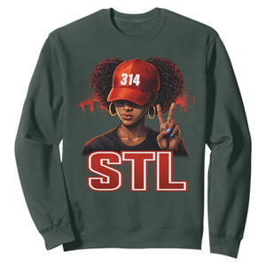 314 STL Sweatshirt Red Hat African American Woman Area Code St Louis City Pride TS10 Dark Forest Green Print Your Wear