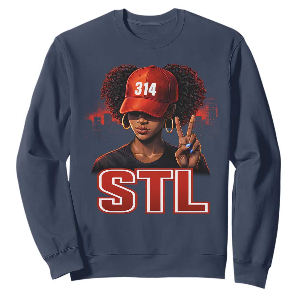 314 STL Sweatshirt Red Hat African American Woman Area Code St Louis City Pride TS10 Navy Print Your Wear