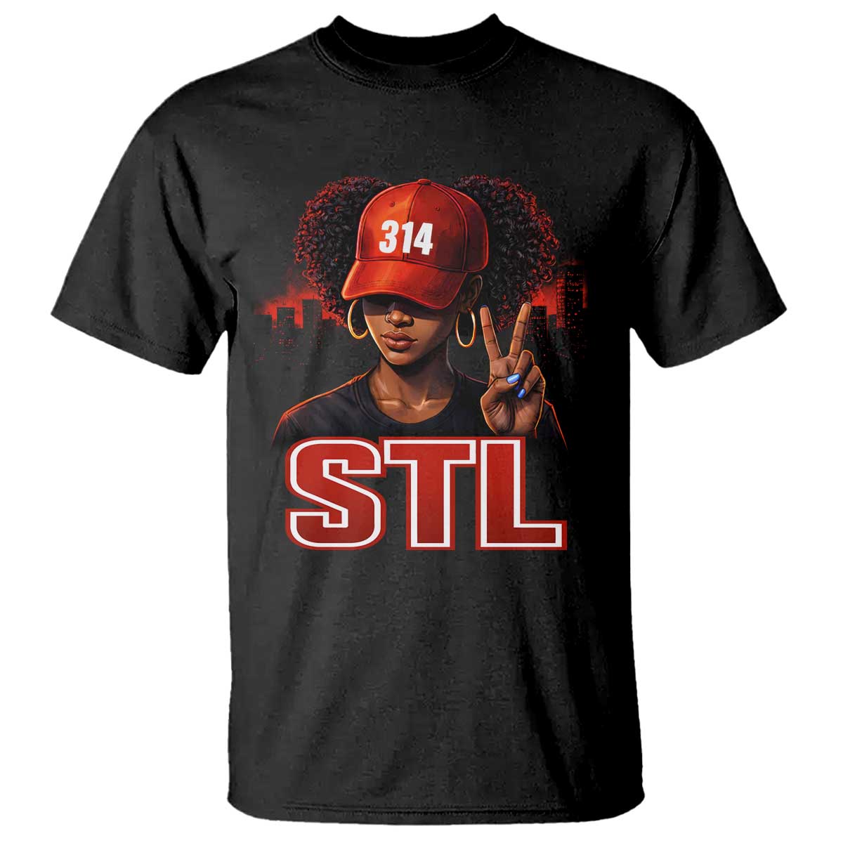 314 STL T Shirt Red Hat African American Woman Area Code St Louis City Pride TS10 Black Print Your Wear