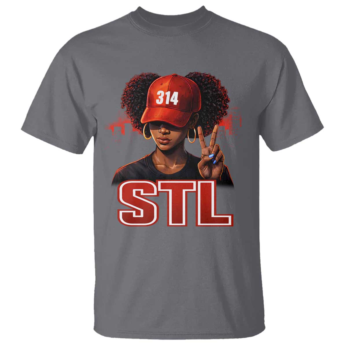 314 STL T Shirt Red Hat African American Woman Area Code St Louis City Pride TS10 Charcoal Print Your Wear