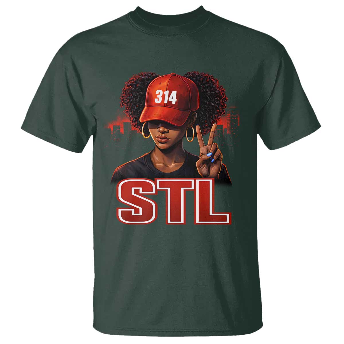 314 STL T Shirt Red Hat African American Woman Area Code St Louis City Pride TS10 Dark Forest Green Print Your Wear