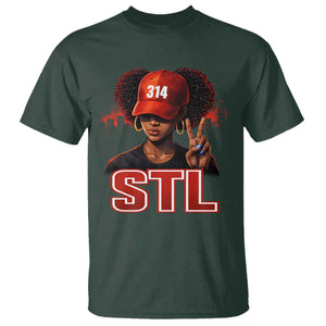 314 STL T Shirt Red Hat African American Woman Area Code St Louis City Pride TS10 Dark Forest Green Print Your Wear