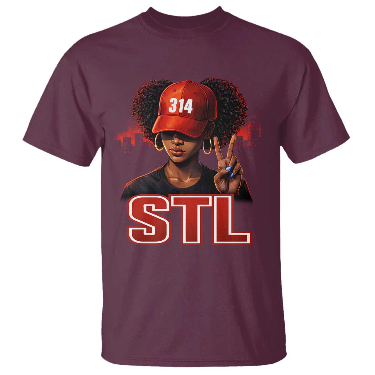 314 STL T Shirt Red Hat African American Woman Area Code St Louis City Pride TS10 Maroon Print Your Wear