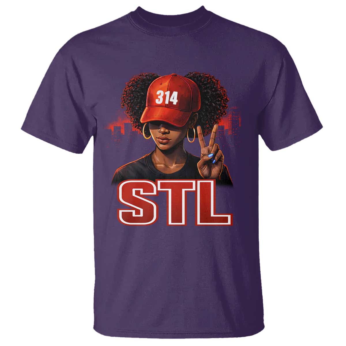 314 STL T Shirt Red Hat African American Woman Area Code St Louis City Pride TS10 Purple Print Your Wear