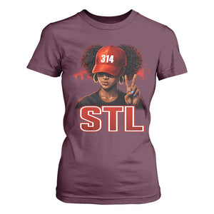 314 STL T Shirt For Women Red Hat African American Woman Area Code St Louis City Pride TS10 Maroon Print Your Wear