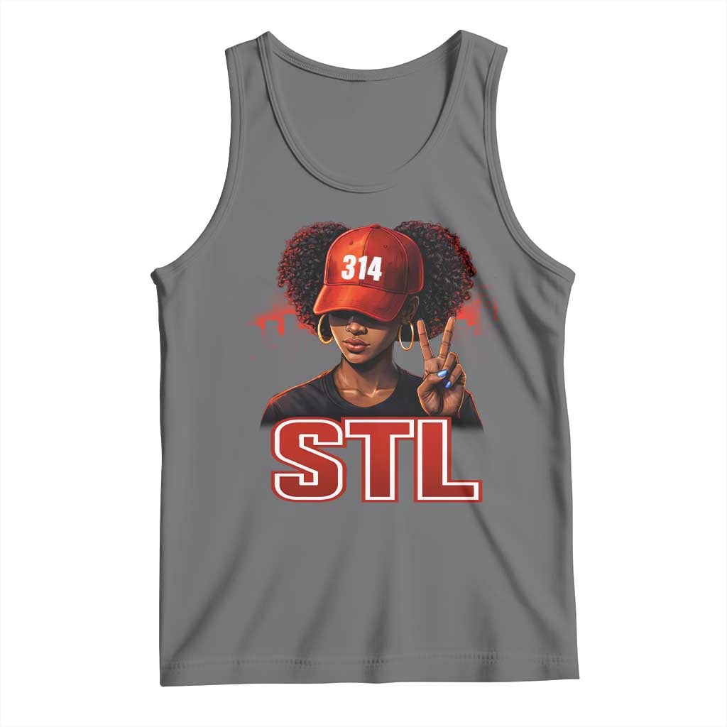 314 STL Tank Top Red Hat African American Woman Area Code St Louis City Pride TS10 Black Heather Print Your Wear