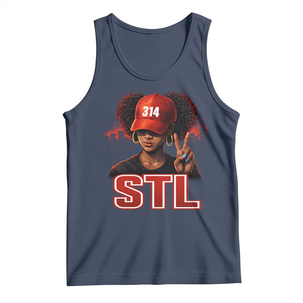 314 STL Tank Top Red Hat African American Woman Area Code St Louis City Pride TS10 Navy Print Your Wear