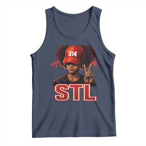 314 STL Tank Top Red Hat African American Woman Area Code St Louis City Pride TS10 Navy Print Your Wear