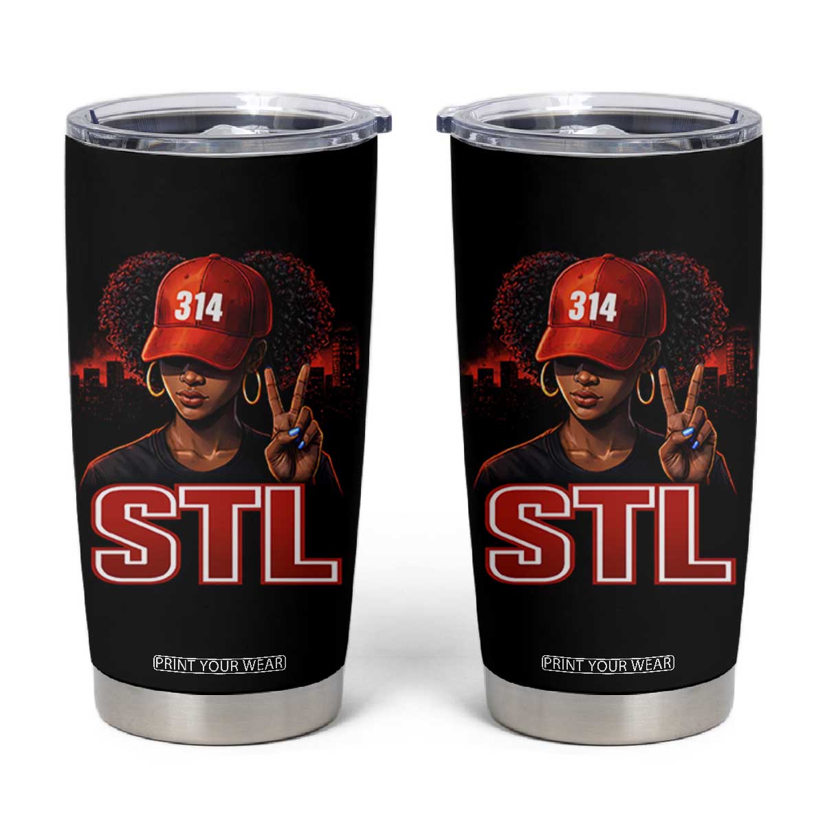 314 STL Tumbler Cup Red Hat African American Woman Area Code St Louis City Pride TS10 Black Print Your Wear