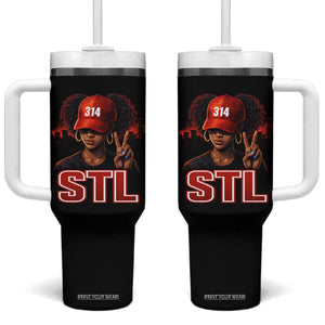 314 STL Tumbler With Handle Red Hat African American Woman Area Code St Louis City Pride TS10 One Size: 40 oz Black Print Your Wear