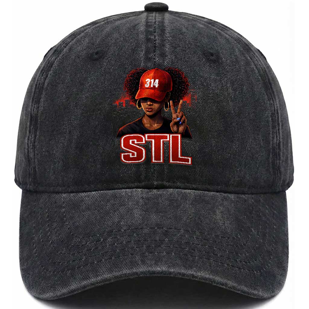 314 STL Washed Cotton Baseball Cap Red Hat African American Woman  Area Code St Louis City Pride