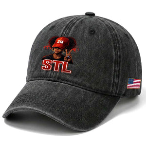 314 STL Washed Cotton Baseball Cap Red Hat African American Woman  Area Code St Louis City Pride