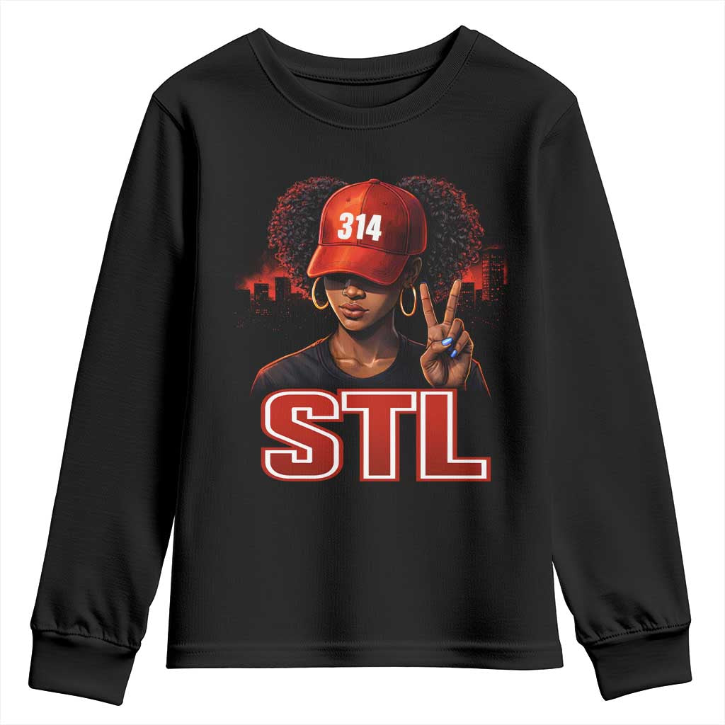 314 STL Youth Sweatshirt Red Hat African American Woman Area Code St Louis City Pride TS10 Black Print Your Wear