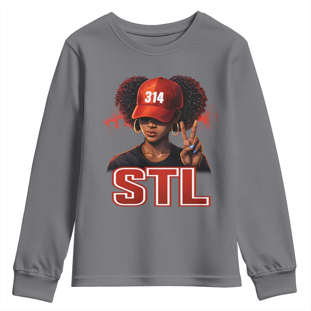 314 STL Youth Sweatshirt Red Hat African American Woman Area Code St Louis City Pride TS10 Charcoal Print Your Wear
