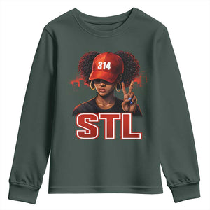 314 STL Youth Sweatshirt Red Hat African American Woman Area Code St Louis City Pride TS10 Dark Forest Green Print Your Wear