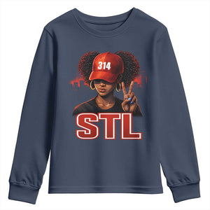 314 STL Youth Sweatshirt Red Hat African American Woman Area Code St Louis City Pride TS10 Navy Print Your Wear