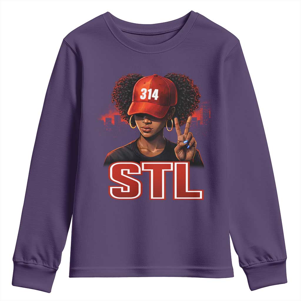 314 STL Youth Sweatshirt Red Hat African American Woman Area Code St Louis City Pride TS10 Purple Print Your Wear