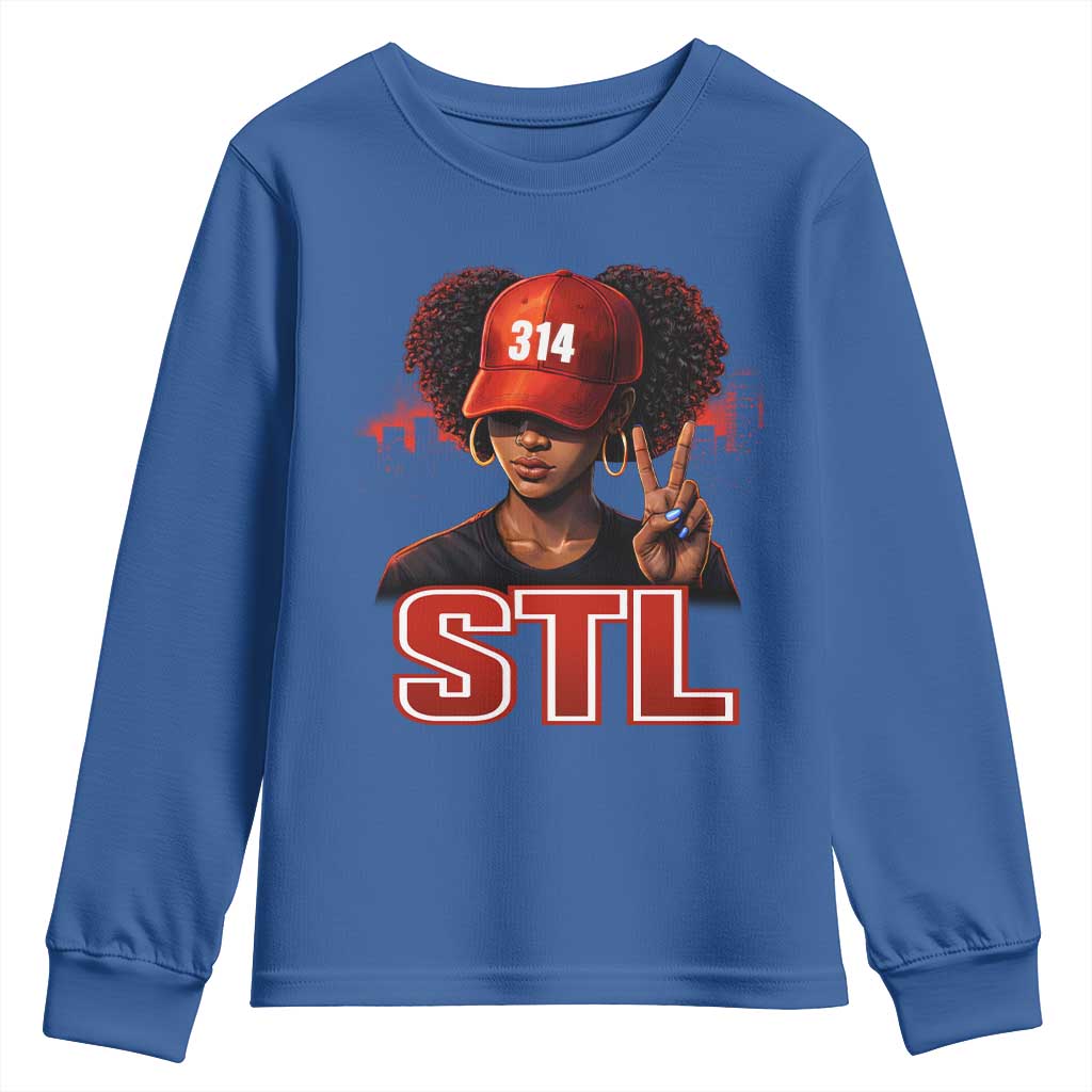 314 STL Youth Sweatshirt Red Hat African American Woman Area Code St Louis City Pride TS10 Royal Blue Print Your Wear